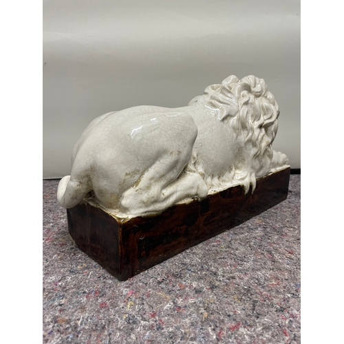 134 - Early 20th Century Vintage Porcelain Canova Lion on Plinth  - 50cm x 30cm x  17cm - shows signs of c... 