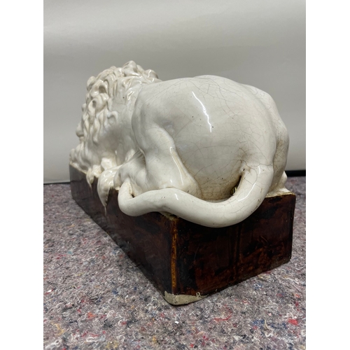 134 - Early 20th Century Vintage Porcelain Canova Lion on Plinth  - 50cm x 30cm x  17cm - shows signs of c... 