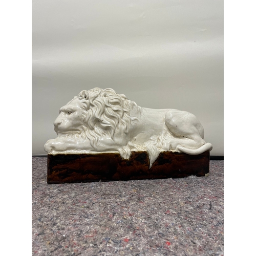 134 - Early 20th Century Vintage Porcelain Canova Lion on Plinth  - 50cm x 30cm x  17cm - shows signs of c... 