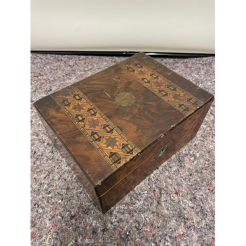 138 - Antique Marquetry Writers Block / Box - no key