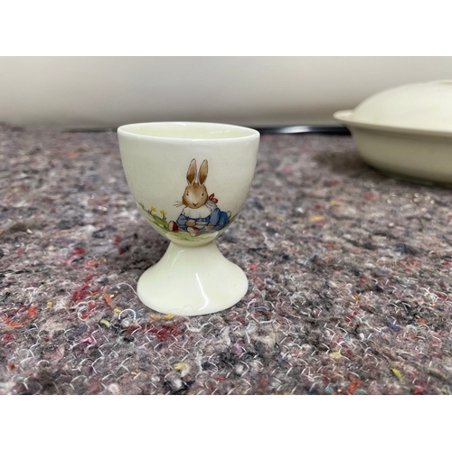 139 - Vintage Royal Doulton Bunny Kins Childs Bowl warmer, egg cup and dish - all in good order