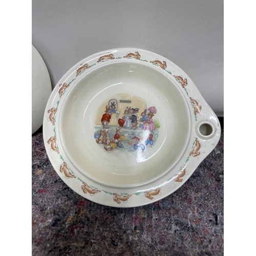 139 - Vintage Royal Doulton Bunny Kins Childs Bowl warmer, egg cup and dish - all in good order