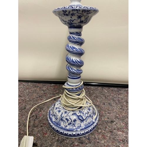 140 - Vintage Portuguese Blue & White hand painted porcelain Conim Briga Lamp - signed to bottom - 49cm