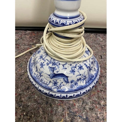 140 - Vintage Portuguese Blue & White hand painted porcelain Conim Briga Lamp - signed to bottom - 49cm