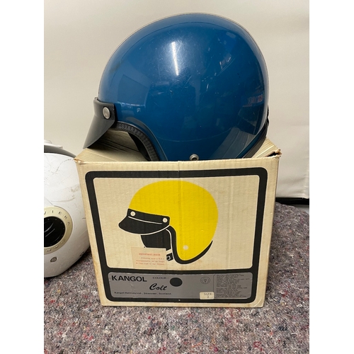 141 - Four Motorcyclist Helmets inc vintage Kangol Colt in box