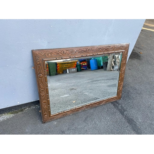 365 - Antique Oak Carved Bevelled Wall Mirror 108cm x 77cm