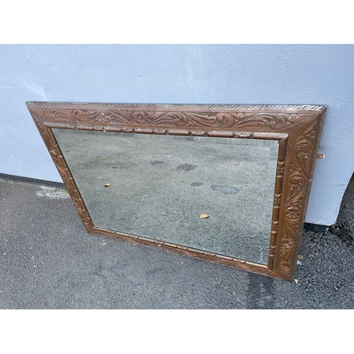 365 - Antique Oak Carved Bevelled Wall Mirror 108cm x 77cm