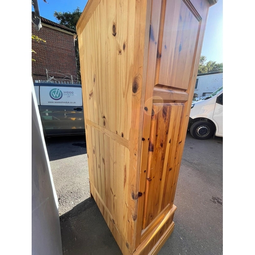 367 - Solid Pine Wardrobe with Drawer - 196cm x 93cm x 57cm