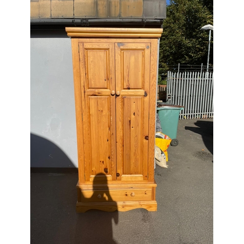 367 - Solid Pine Wardrobe with Drawer - 196cm x 93cm x 57cm