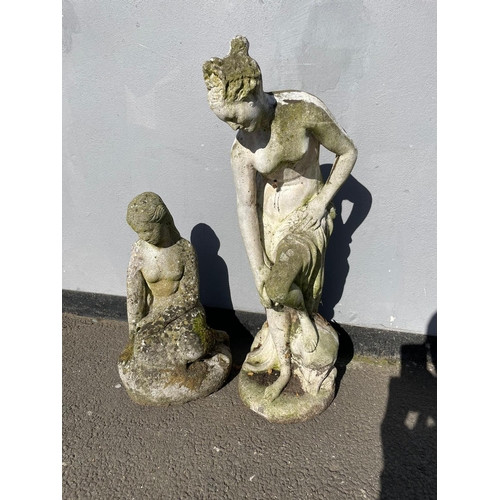 375 - Two Vintage Weathered Stone Statues / Garden Ornament