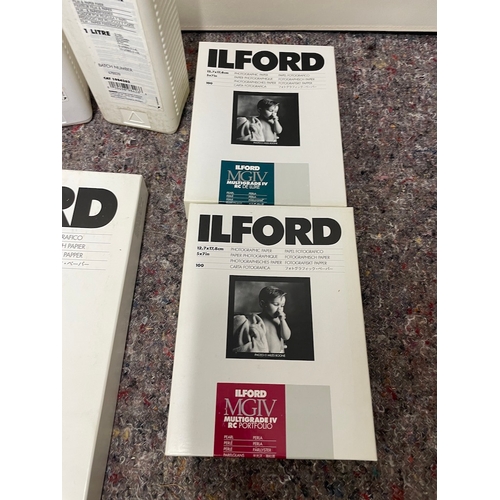 156 - Collection of unused  Ilford photography darkroom paper / chemicals