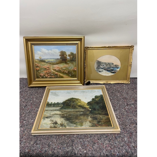 160 - Three original vintage paintings by various artists includes E Hiackley, B Rowland, W.F.K