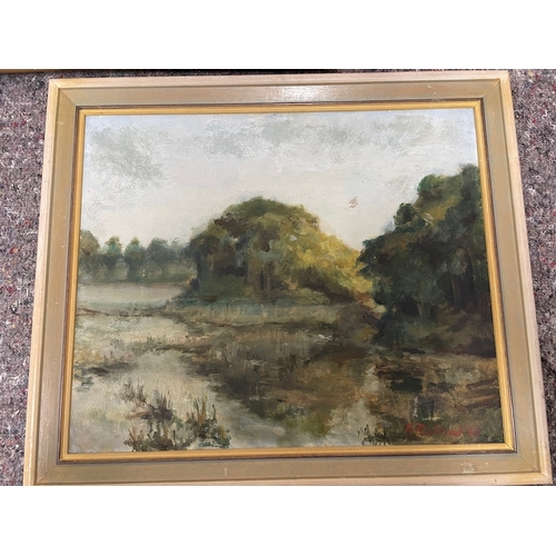 160 - Three original vintage paintings by various artists includes E Hiackley, B Rowland, W.F.K