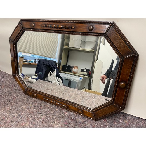 166B - Edwardian Oak framed bevelled wall mirror - lovely condition 81cm x 55cm