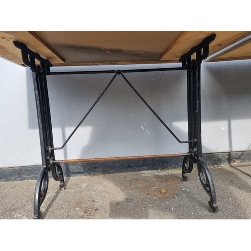 235 - A Pair Cafe / Bistro Tables - iron legs - no screws to fix