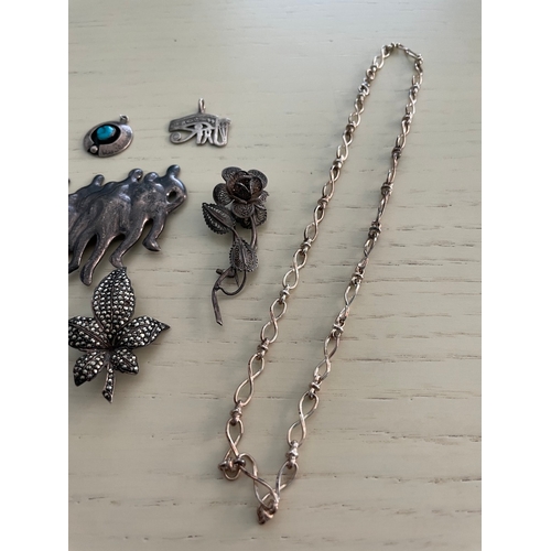 217 - Collection of early to late 20th century silver necklaces, brooches , rings, pendants etc - 116g