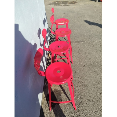 232 - 4 Red Metal Bar / Kitchen Stools