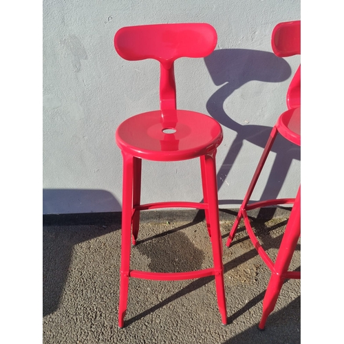 232 - 4 Red Metal Bar / Kitchen Stools