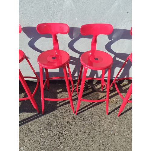 233 - 6 Red Metal Bar / Kitchen Stools