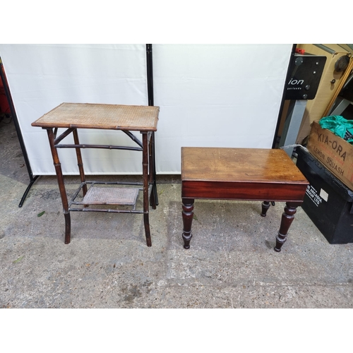 471 - 19th century mahogany stool + cane side table