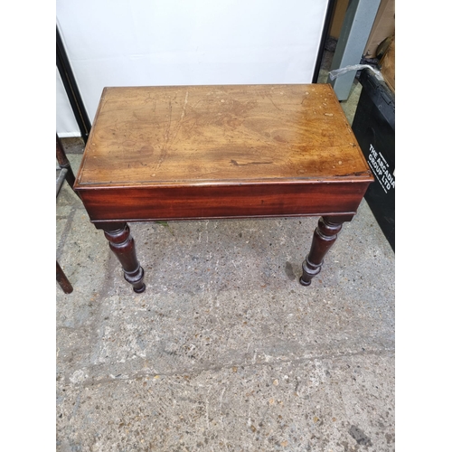 471 - 19th century mahogany stool + cane side table