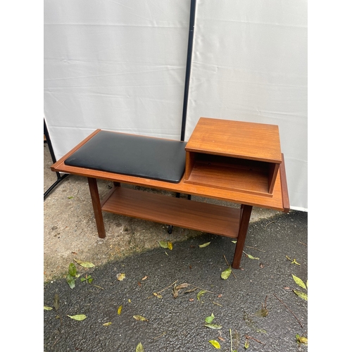 476 - Mid Century Teak Telephone Table with Black Seat Pad - 92cm x 38cm x 60cm