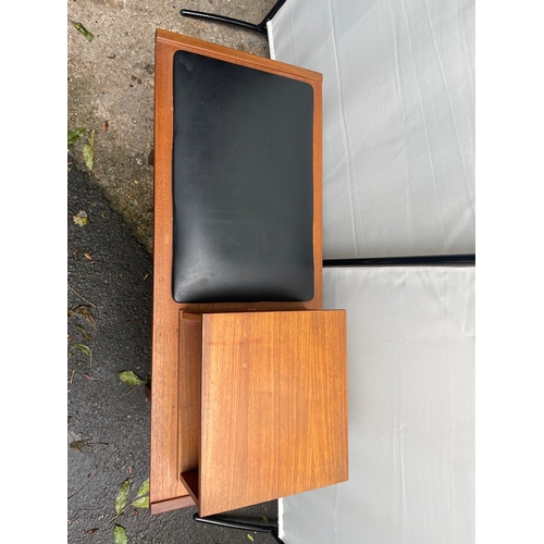 476 - Mid Century Teak Telephone Table with Black Seat Pad - 92cm x 38cm x 60cm