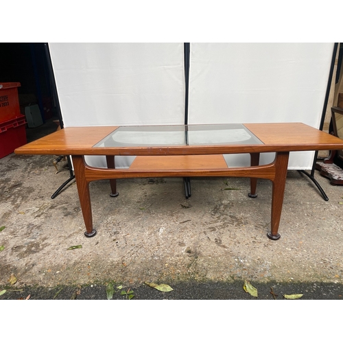 477 - Mid Century Teak G Plan Plank Coffee Table with Glass Top Insert and floating shelf by V B Wilkins -... 