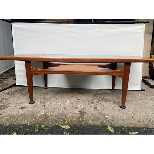 477 - Mid Century Teak G Plan Plank Coffee Table with Glass Top Insert and floating shelf by V B Wilkins -... 