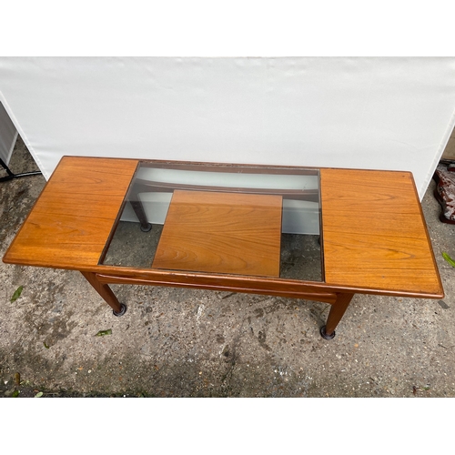 477 - Mid Century Teak G Plan Plank Coffee Table with Glass Top Insert and floating shelf by V B Wilkins -... 