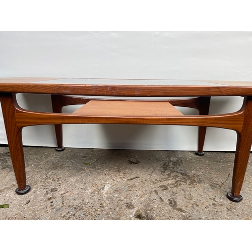 477 - Mid Century Teak G Plan Plank Coffee Table with Glass Top Insert and floating shelf by V B Wilkins -... 