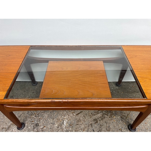 477 - Mid Century Teak G Plan Plank Coffee Table with Glass Top Insert and floating shelf by V B Wilkins -... 