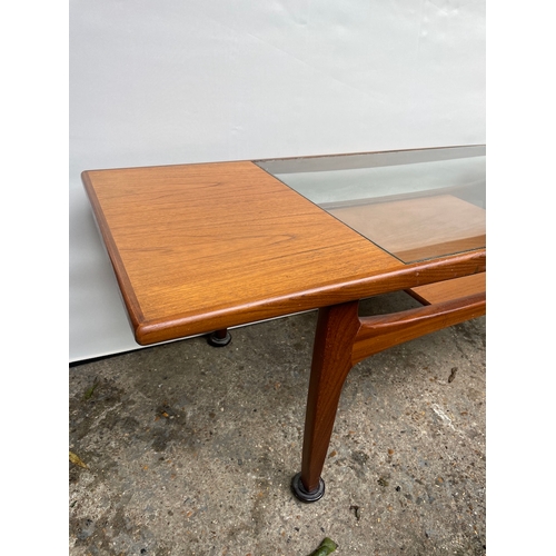 477 - Mid Century Teak G Plan Plank Coffee Table with Glass Top Insert and floating shelf by V B Wilkins -... 