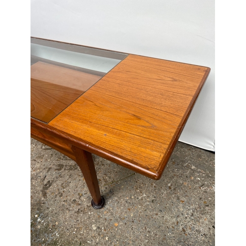 477 - Mid Century Teak G Plan Plank Coffee Table with Glass Top Insert and floating shelf by V B Wilkins -... 