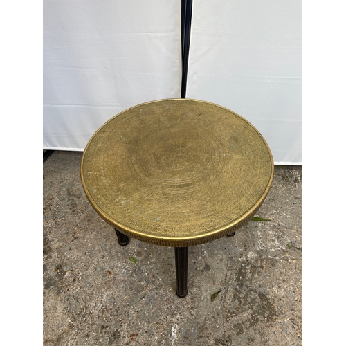 478 - Early 20th Century Indian Brass Top Fold away Round Tray / Coffee Table - 59cm x 59cm