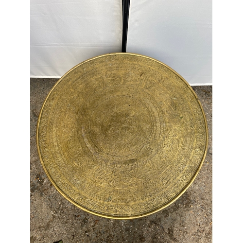 478 - Early 20th Century Indian Brass Top Fold away Round Tray / Coffee Table - 59cm x 59cm