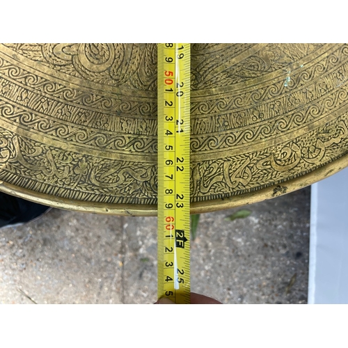 478 - Early 20th Century Indian Brass Top Fold away Round Tray / Coffee Table - 59cm x 59cm