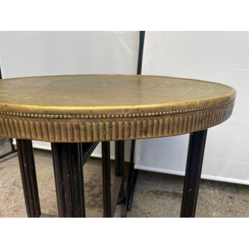 478 - Early 20th Century Indian Brass Top Fold away Round Tray / Coffee Table - 59cm x 59cm