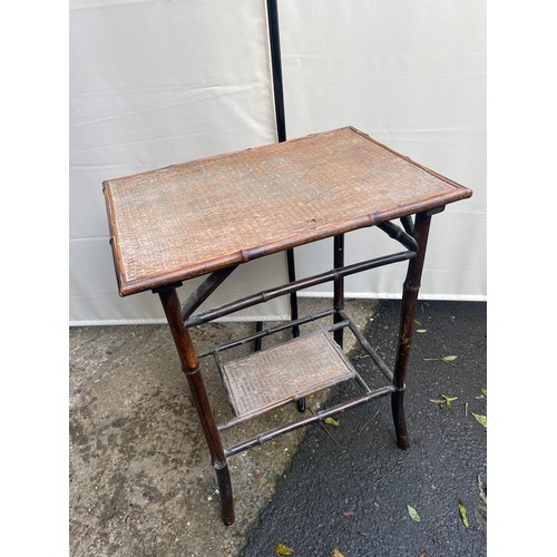 471 - 19th century mahogany stool + cane side table