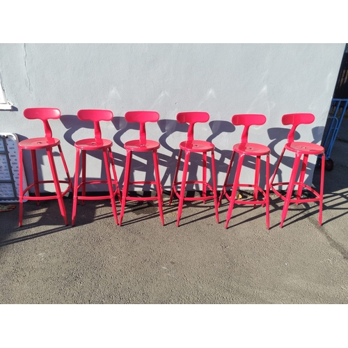 269 - 6 Red Metal Bar / Kitchen Stools