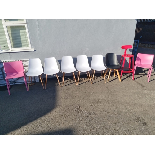 270 - Collection of 9 various modern design chairs - includes a pair of pink Magis Air Chairs by Jasper Mo... 