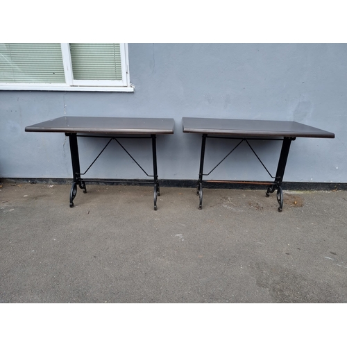 272 - A Pair Cafe / Bistro Tables - iron legs - no screws to fix