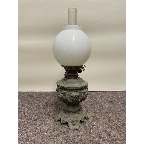 1 - Antique Opaque Glass Globe Gas Lamp - 59cm - seems in very good order