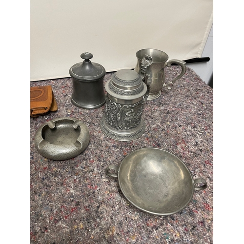 32 - Collection of sundry items include blue cameo Wedgwood, pewter tankards etc