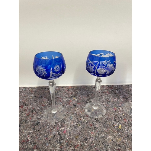 48 - A set of 4 Bristol Blue Cut Crystal Glasses - in good order