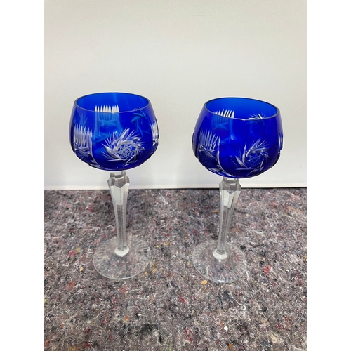 48 - A set of 4 Bristol Blue Cut Crystal Glasses - in good order