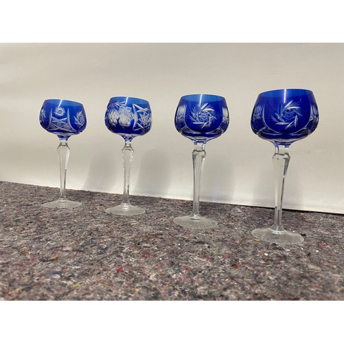 48 - A set of 4 Bristol Blue Cut Crystal Glasses - in good order