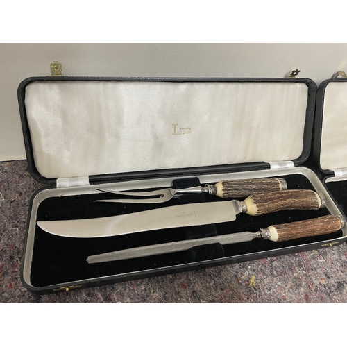 55 - Vintage Liberty & Co Carving Set Silver Plate on Antler + 1 other which is in complete - both in ori... 