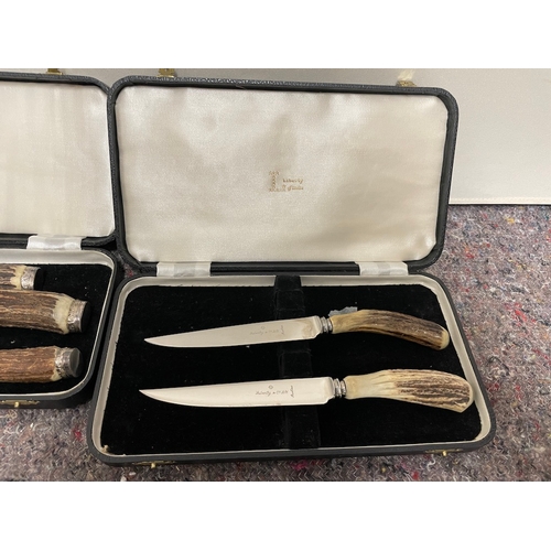 55 - Vintage Liberty & Co Carving Set Silver Plate on Antler + 1 other which is in complete - both in ori... 