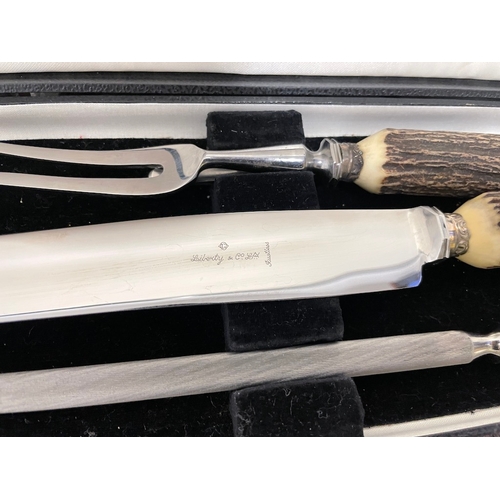 55 - Vintage Liberty & Co Carving Set Silver Plate on Antler + 1 other which is in complete - both in ori... 